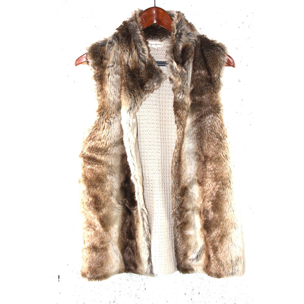 Song n Spirit Faux Fur and Knit Vest Women's Size L w Pockets 2 toned Brown